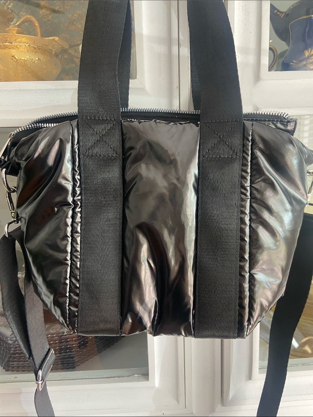 Isaac Mizrahi Black Quilted Nylon Tote Bag with Detachable Strap